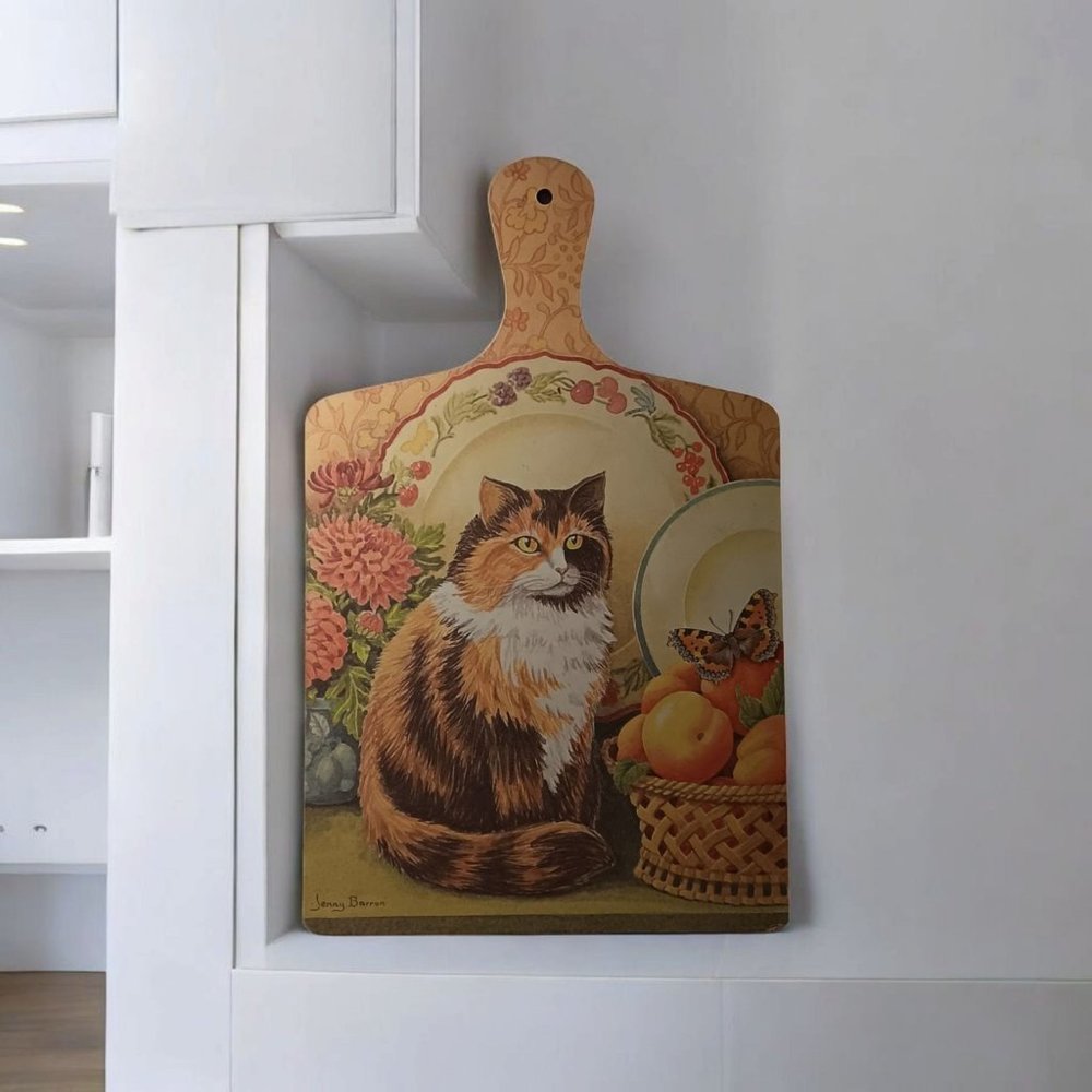 Vintage Calico Cat & Butterfly Cutting Board Jenny Barron by Wilscombe Melamine